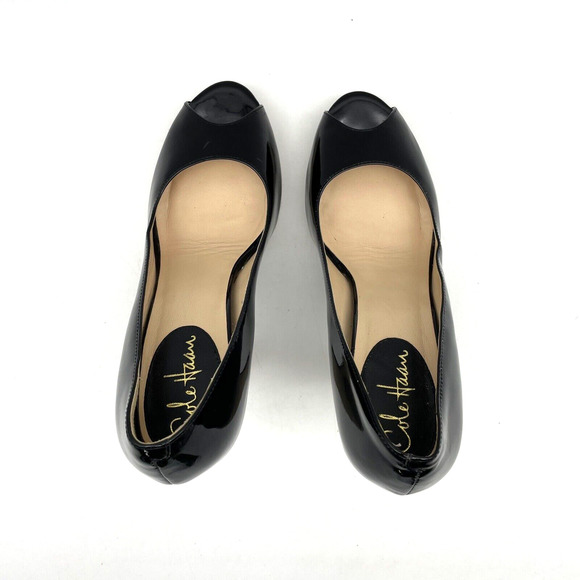 Cole Haan x NikeAir Black Patent Woven Platform Peep Toe Platform Heels 8.5B - Picture 10 of 16